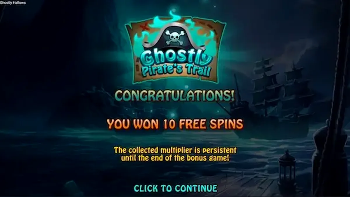 Tampilan visual slot Ghostly Hallows dengan tema kapal hantu dan bajak laut kerangka.